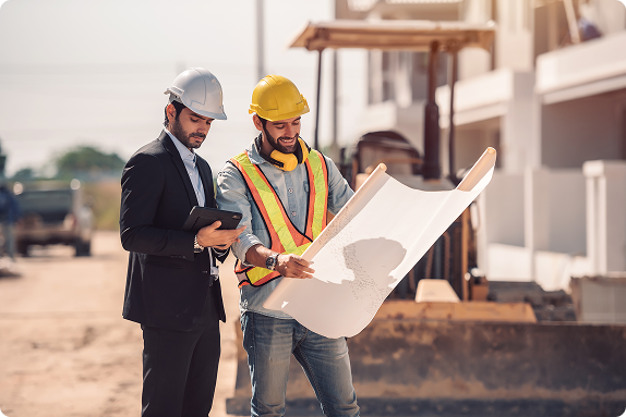 civil-engineer-construction-worker-manager-holding-digital-tablet-blueprints-talking-planing-about-construction-site-cooperation-teamwork-concept